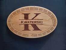 Load image into Gallery viewer, Last name strike through cribbage board